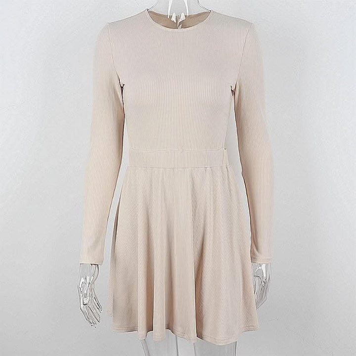 Ribbed long sleeve solid button hollow out crewneck cut out mini dress-final-sale  | Festival Outfits Women