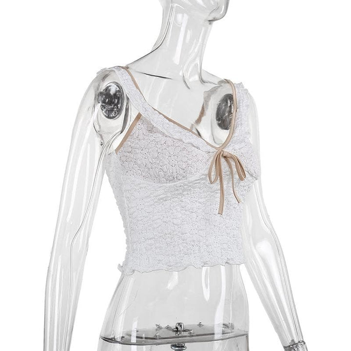 V neck ruffle textured smocked cami top  | Festival Outfits Women