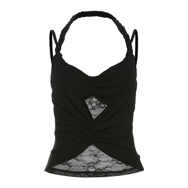 Halter ruched lace patchwork v neck cami top  | Festival Outfits Women