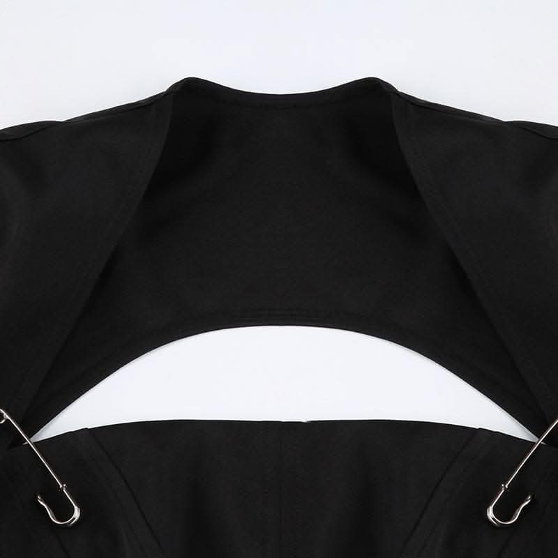 Safety pin applique lace up long sleeve solid crop top-final-sale  | Festival Outfits Women