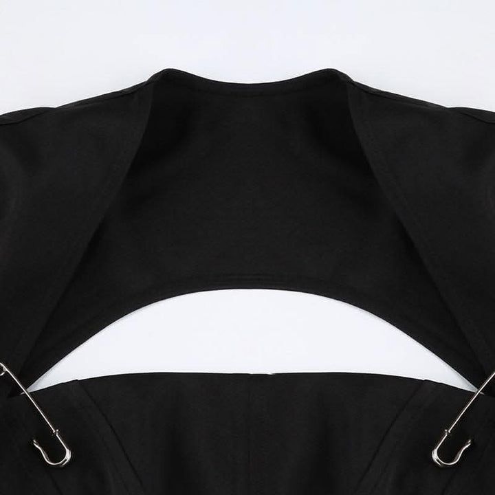 Safety pin applique lace up long sleeve solid crop top-final-sale  | Festival Outfits Women