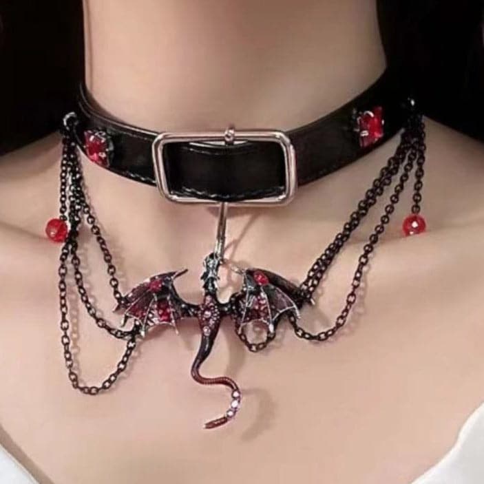 Animal pendant PU leather buckle layered choker necklace  | Festival Outfits Women