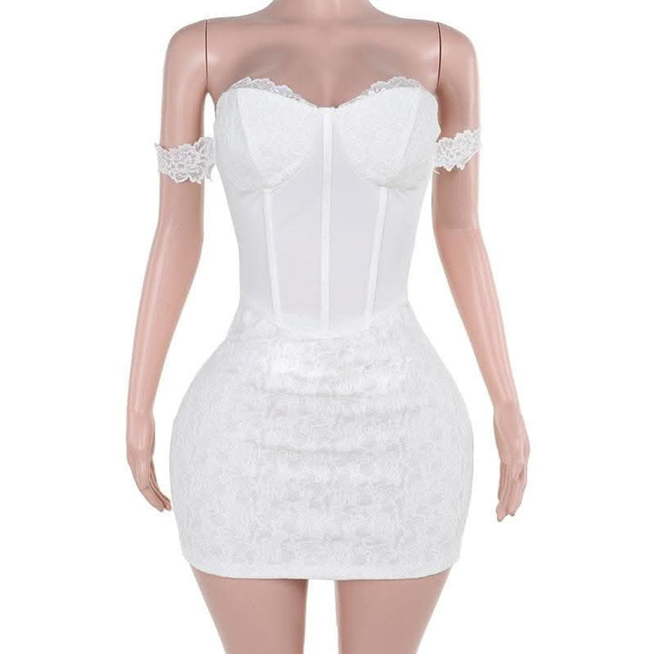 Sweetheart neck off shoulder bustier lace mini dress-final-sale  | Festival Outfits Women