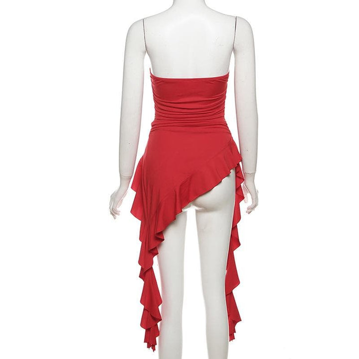 Rose applique ruffle ruched tube top  | Festival Outfits Women-final-sale
