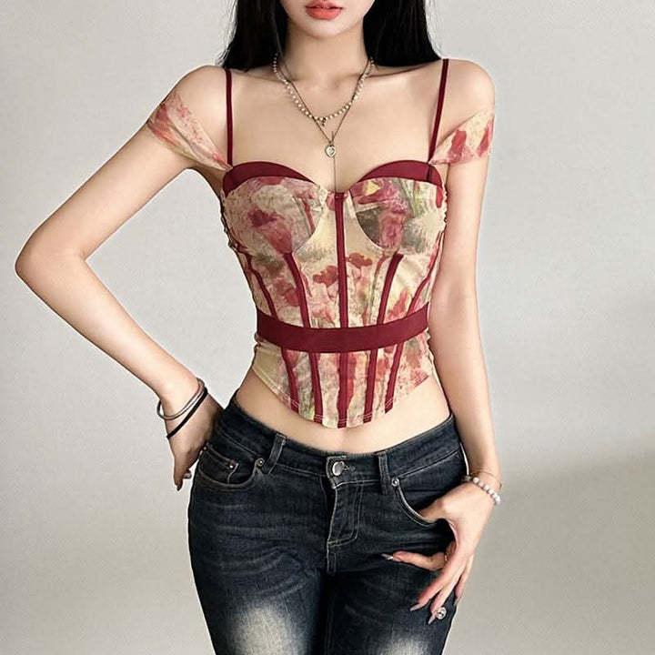 Sweetheart neck off shoulder bustier contrast cami top  | Festival Outfits Women