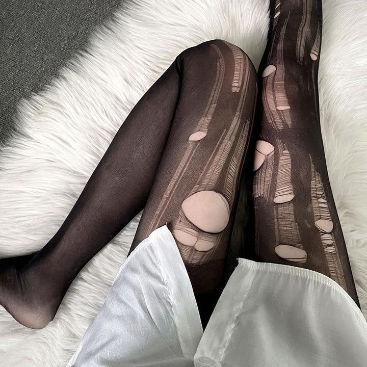 Hand ripped sheer mesh tights  | Festival Outfits Women