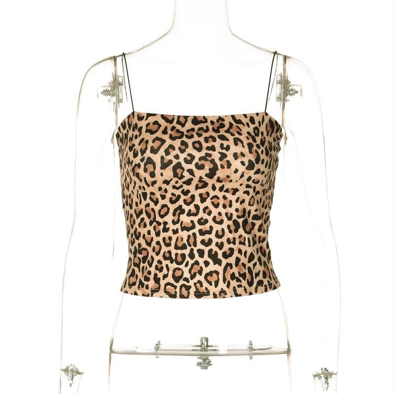 Spaghetti strap leopard print cami top  | Festival Outfits Women  | Cheetah Print Top