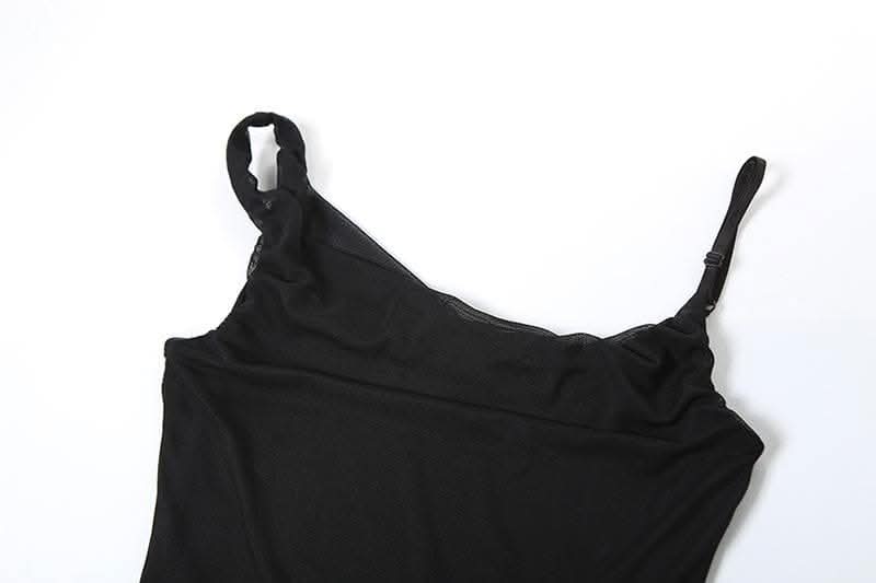 Cowl neck mesh ruffle slit irregular solid cami maxi dress-final-sale  | Festival Outfits Women