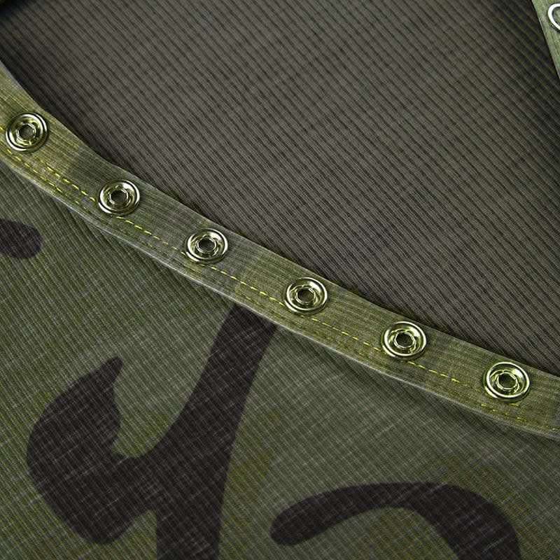 Camouflage contrast hoodie button long sleeve top-final-sale  | Festival Outfits Women