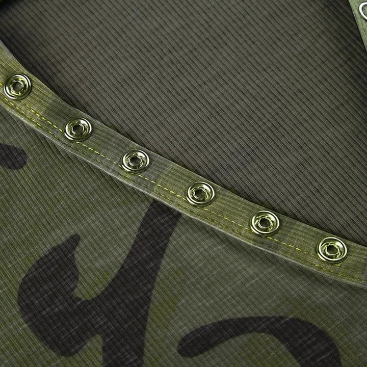 Camouflage contrast hoodie button long sleeve top-final-sale  | Festival Outfits Women