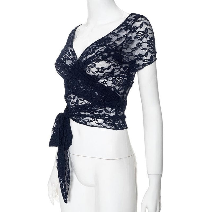 Lace mai gajeren hannu mai hanyoyi biyu | Kayan Biki na Mata