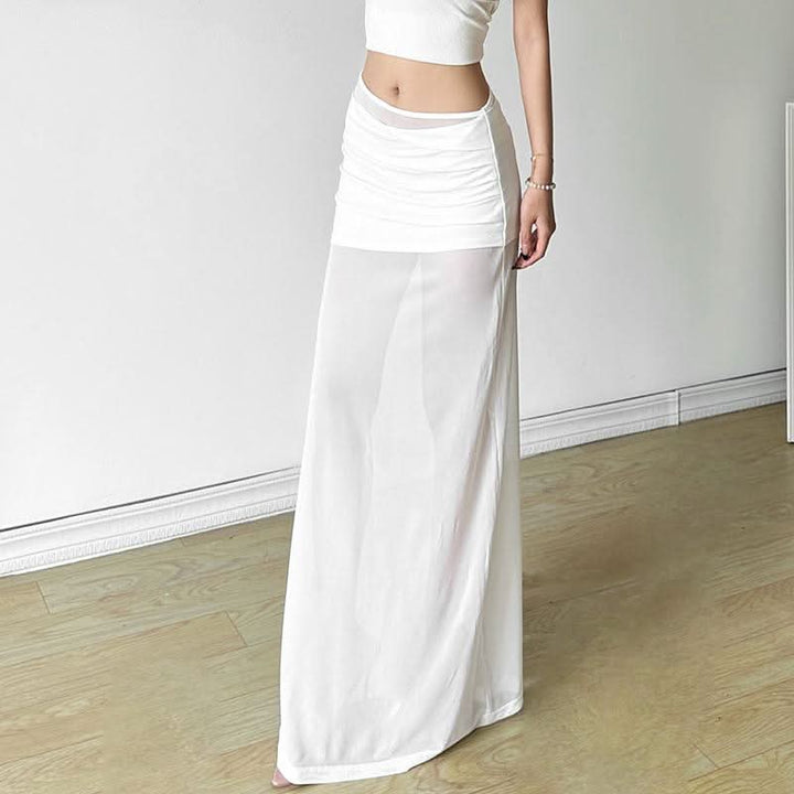 Ruched mesh solid maxi dress  | Festival Outfits Women