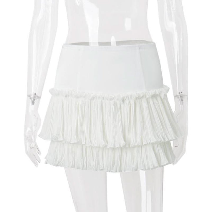 Ruched ruffle zip-up A line solid mini skirt  | Festival Outfits Women