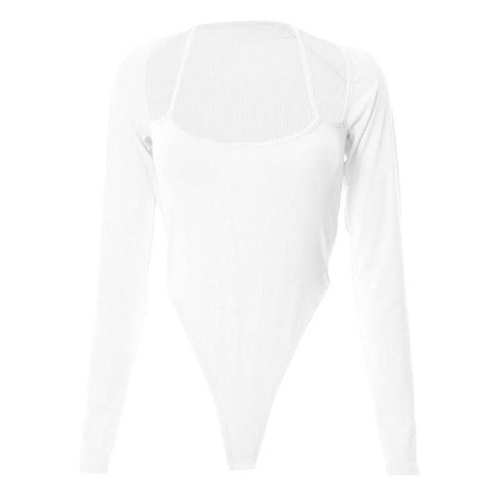 Halter solid ribbed long sleeve low cut bodysuit-final-sale  | Festival Outfits Women