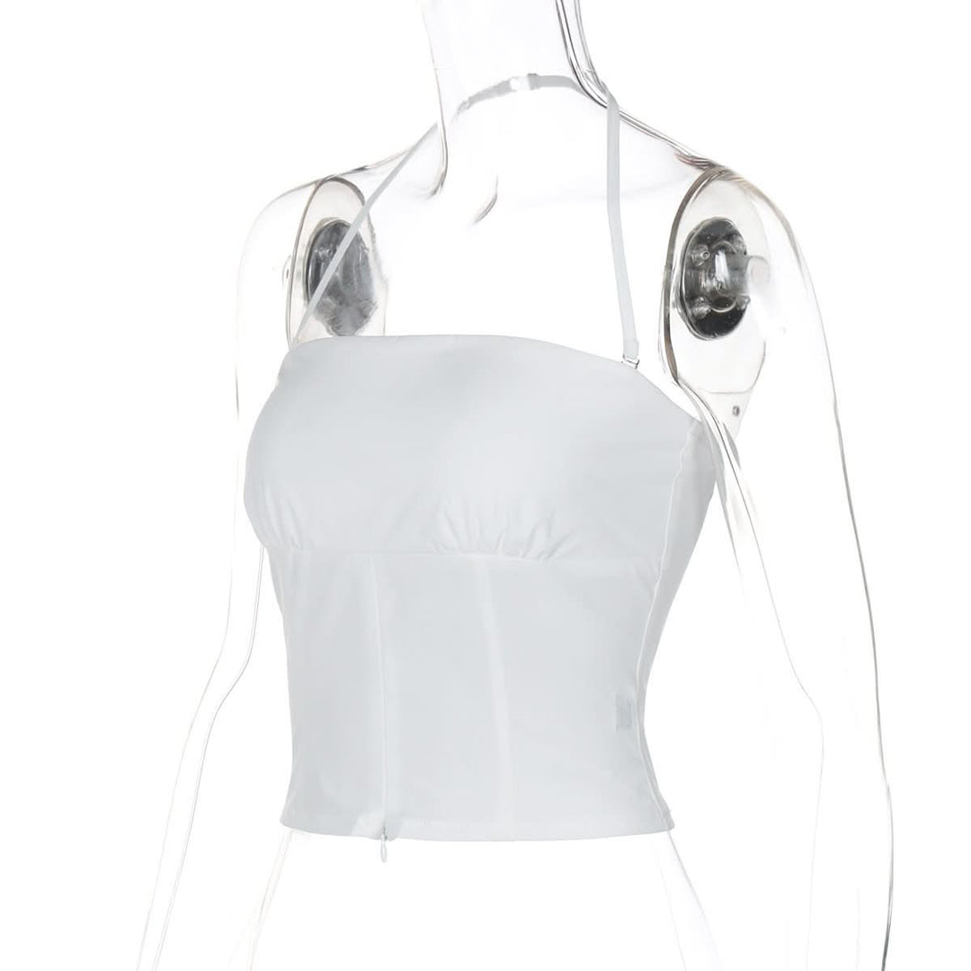 Halter backless ruched solid tube top  | Festival Outfits Women