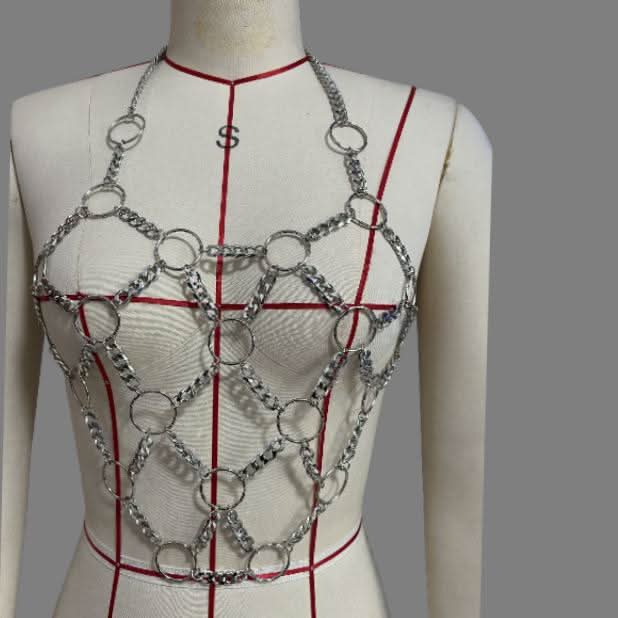 Halter o ring metal chain hollow out cut out top  | Festival Outfits Women
