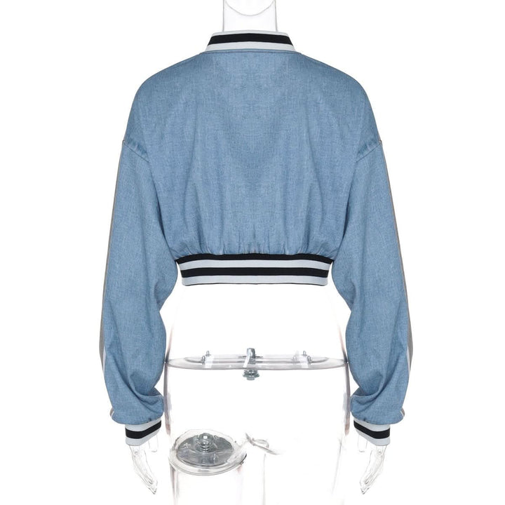 Long sleeve denim letter print patchwork button top  | Festival Outfits Women