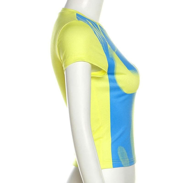 Body print contrast short sleeve crewneck crop top-final-sale