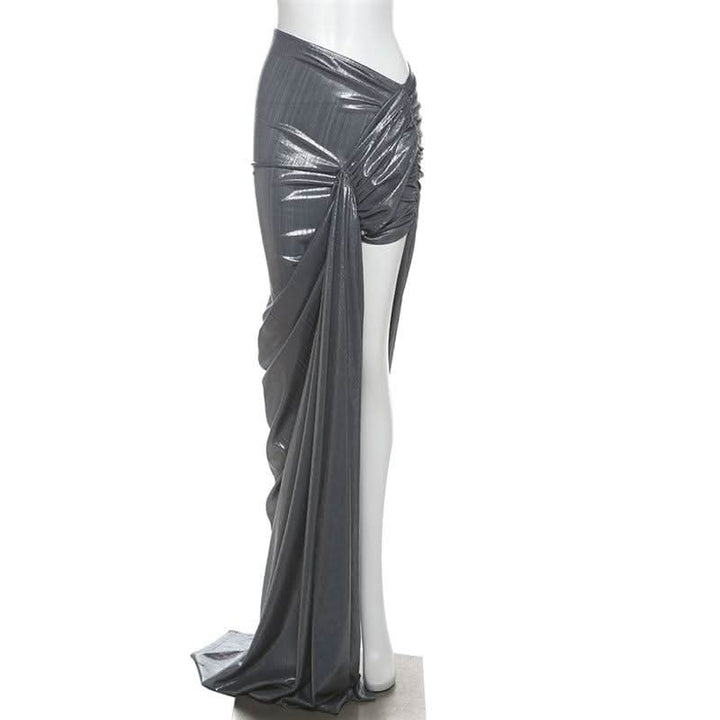 Metallic slit ruched maxi skirt  | Festival Outfits Women