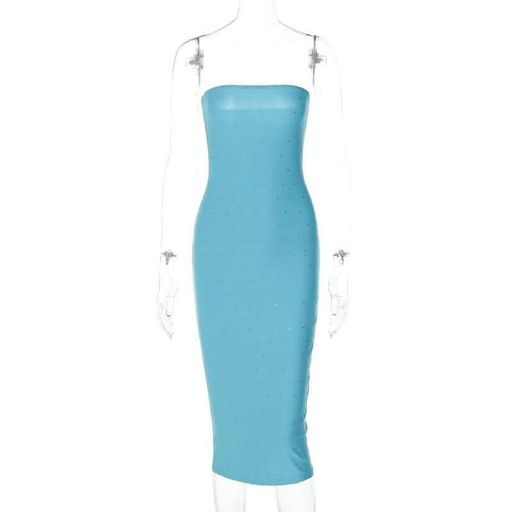 Beaded solid backless sleeveless tube midi dress-final-sale  | Festival Outfits Women