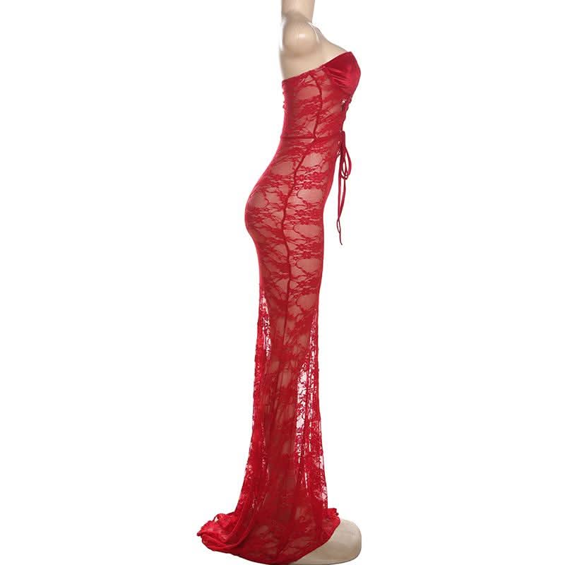 Sweetheart neck hollow out lace cut out maxi dress  | Festival Outfits Women