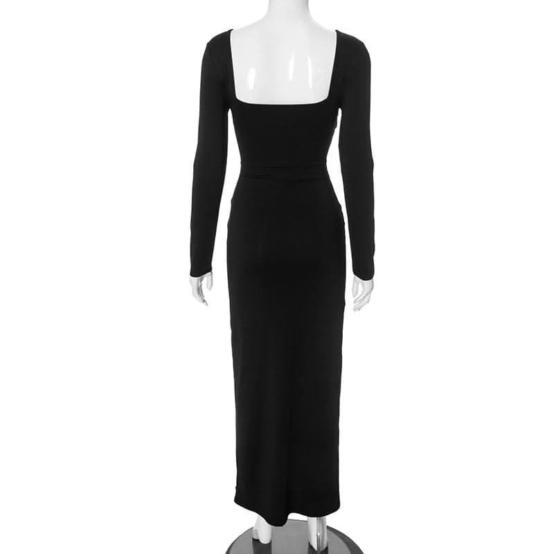 Slit long sleeve deep V neck print backless maxi dress-final-sale  | Festival Outfits Women
