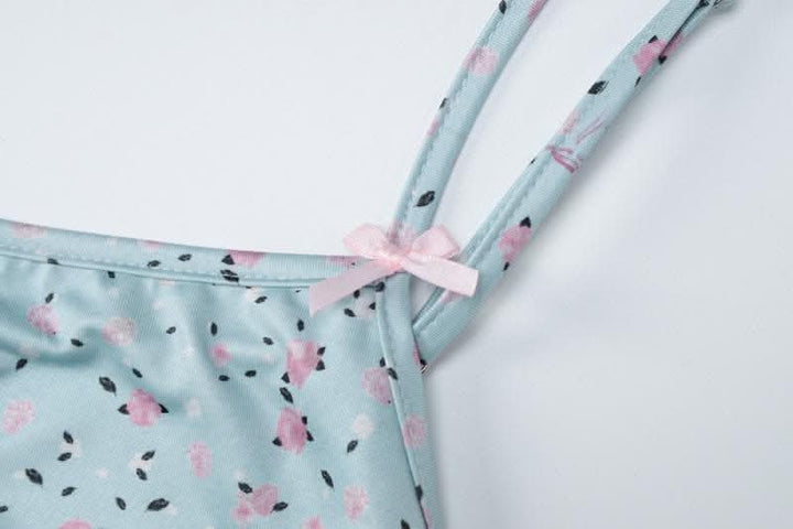 Flower print square neck contrast backless cami maxi dress-final-sale