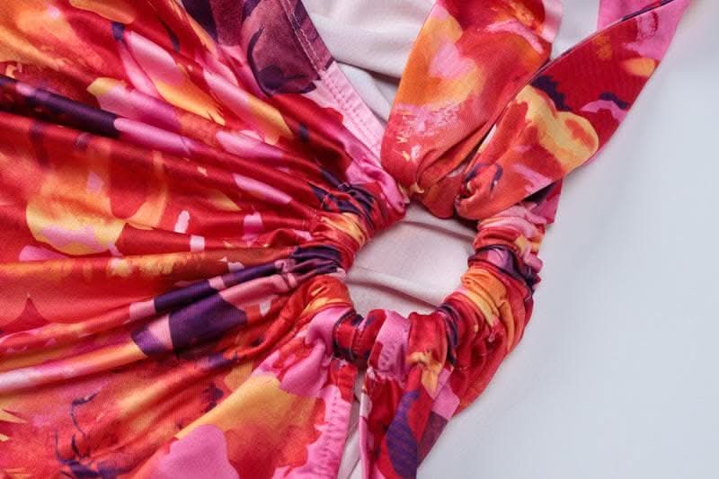 Halter flower print o ring slit maxi skirt set-final-sale  | Festival Outfits Women