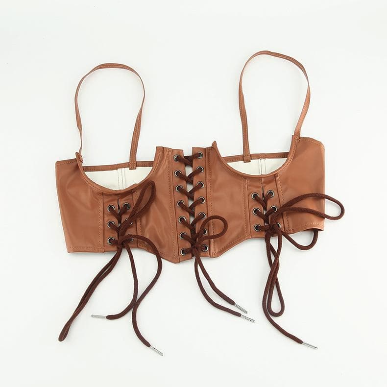PU leather lace up solid cami corset  | Festival Outfits Women