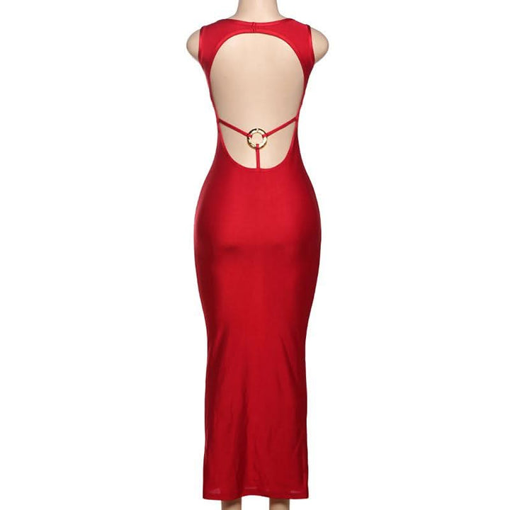 Hollow out o ring v neck backless cut out maxi dress  | Festival Outfits Women