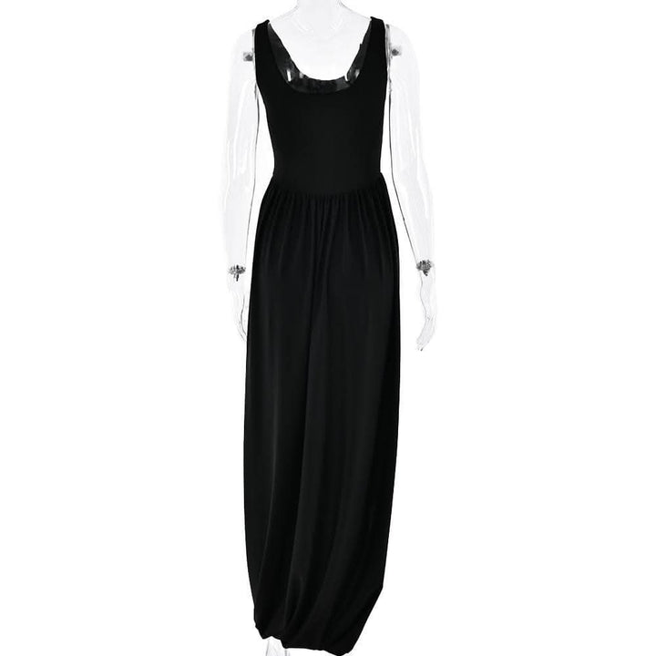 U neck ruched solid backless cami maxi dress-final-sale  | Festival Outfits Women
