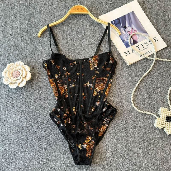 Lace flower print corset cami bodysuit  | Festival Outfits Women