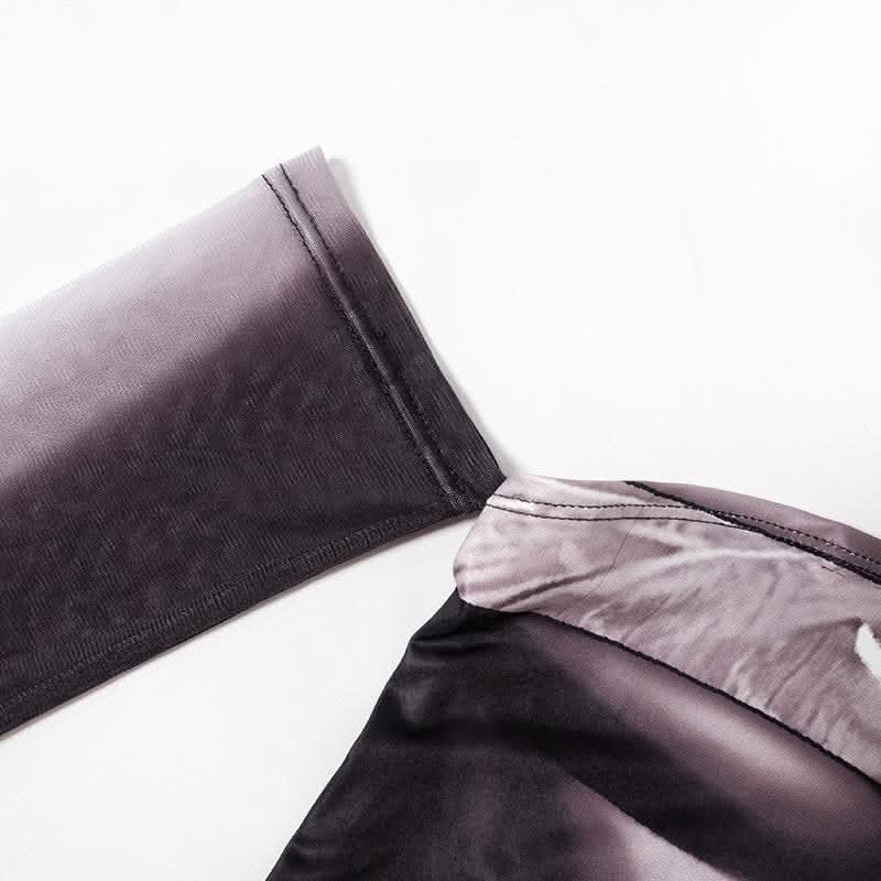 Long sleeve one shoulder body print irregular midi skirt set-final-sale  | Festival Outfits Women