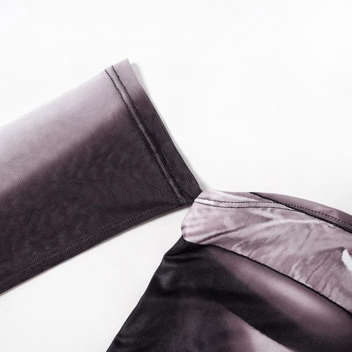 Long sleeve one shoulder body print irregular midi skirt set-final-sale  | Festival Outfits Women