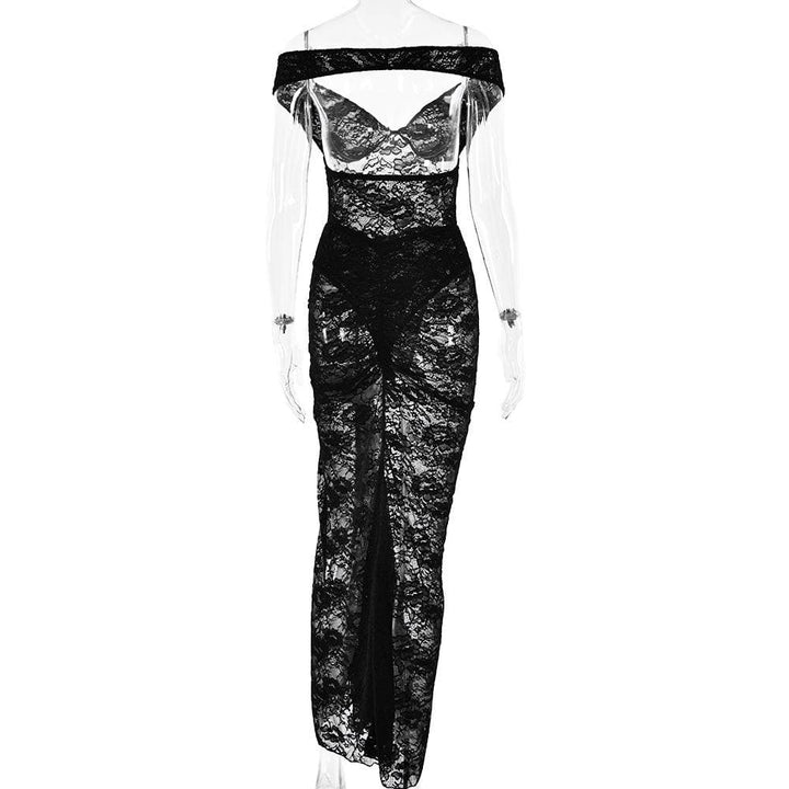 Off shoulder lace backless see through maxi skirt set  | Festival Outfits Women