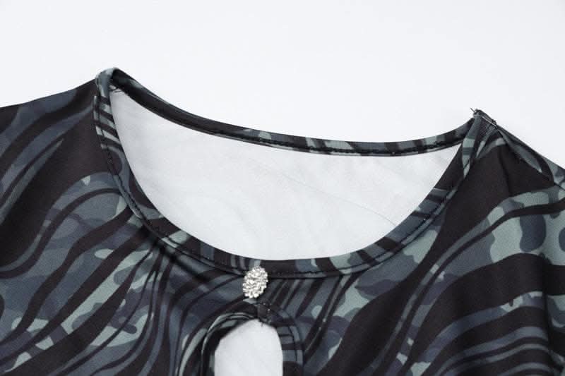 Ripple contrast long sleeve hollow out crewneck cut out mini dress-final-sale  | Festival Outfits Women