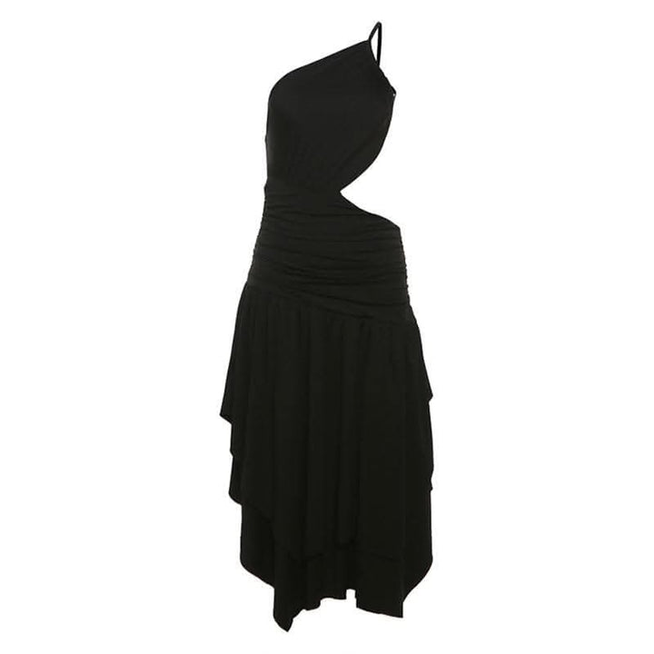 One shoulder hollow out ruched ruffle cut out midi dress-final-sale  | Festival Outfits Women