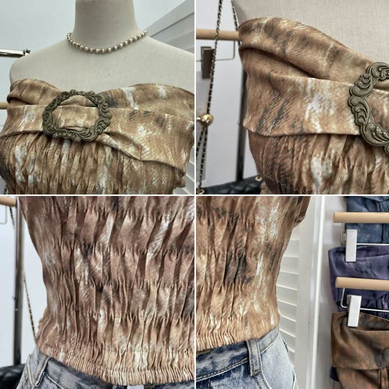 Ruched smocked tie dye contrast tube top  | Festival Outfits Women
