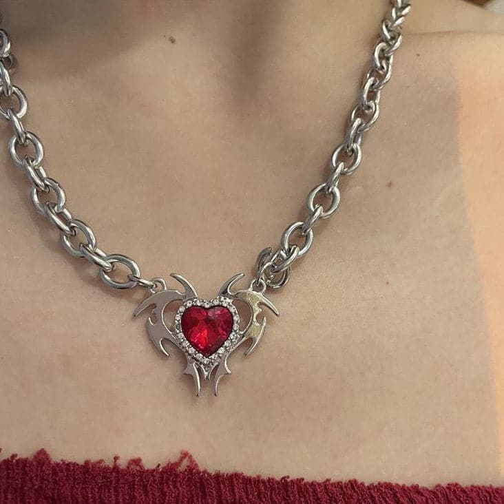 Heart decor metal chain necklace  | Festival Outfits Women