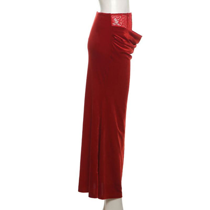 Velvet lace hem maxi skirt  | Festival Outfits Women