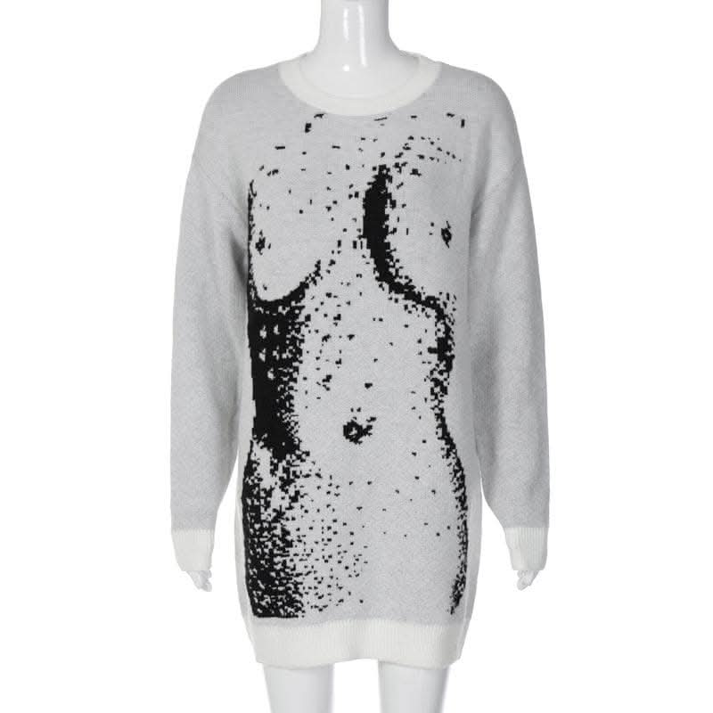 Knitted long sleeve body print contrast top-final-sale  | Festival Outfits Women