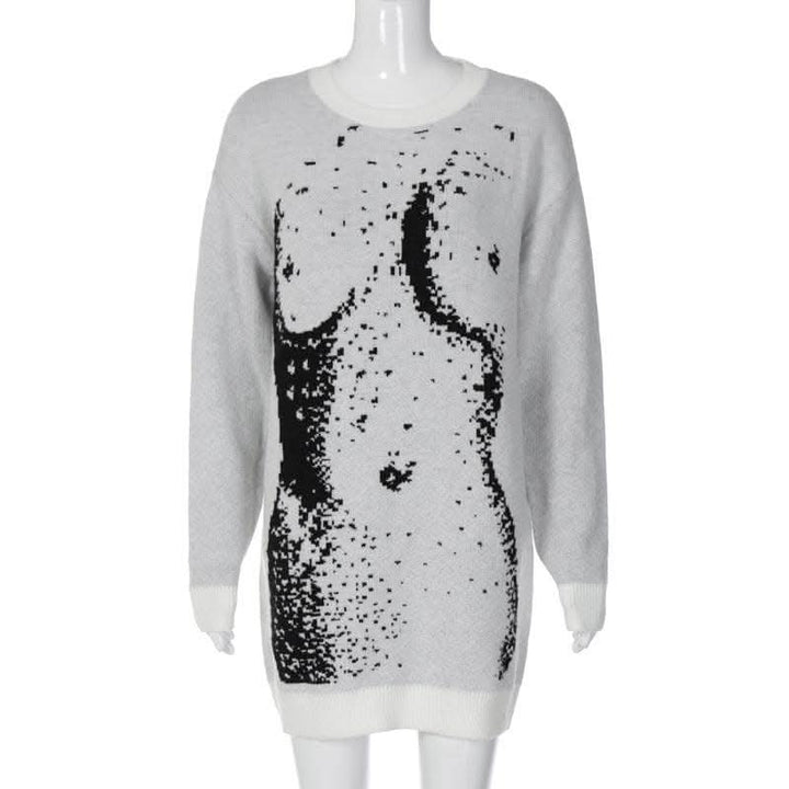 Knitted long sleeve body print contrast top-final-sale  | Festival Outfits Women