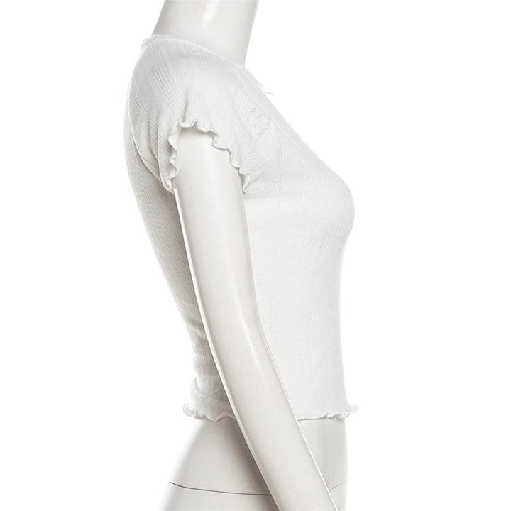 Short sleeve textured bowknot ruffle top  | Festival Outfits Women