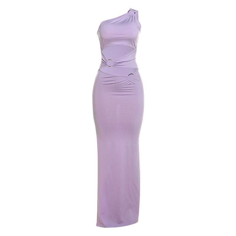 One shoulder o ring hollow out slit cut out maxi dress  | Festival Outfits Women