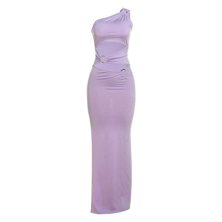 One shoulder o ring hollow out slit cut out maxi dress  | Festival Outfits Women