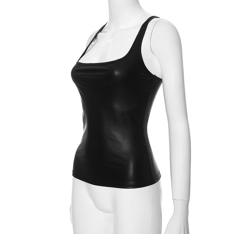 U neck PU leather tank top  | Festival Outfits Women