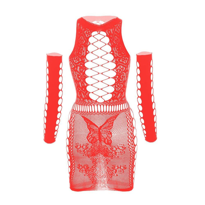 Gloves lace fishnet diamond pattern mini dress  | Festival Outfits Women