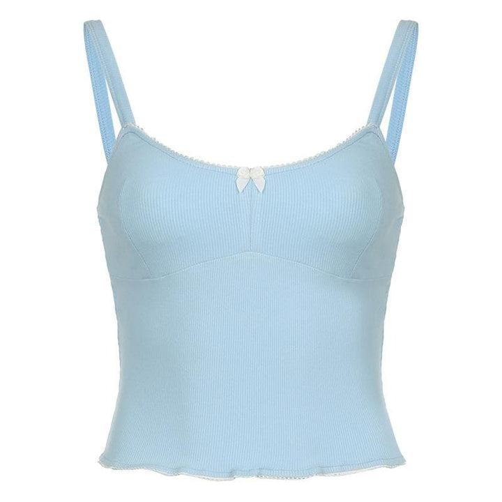 Ribbed bowknot solid backless cami shirt | Kayan Biki na Mata