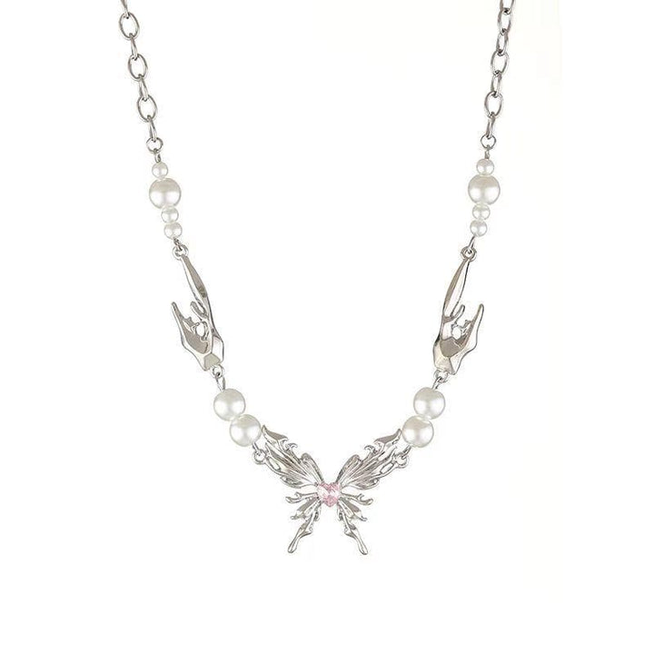 Butterfly adjustable faux pearl choker necklace  | Festival Outfits Women