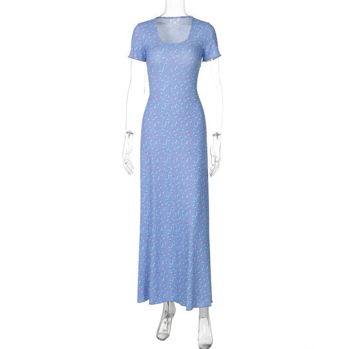 U neck flower print lace up maxi dress  | Festival Outfits Women
